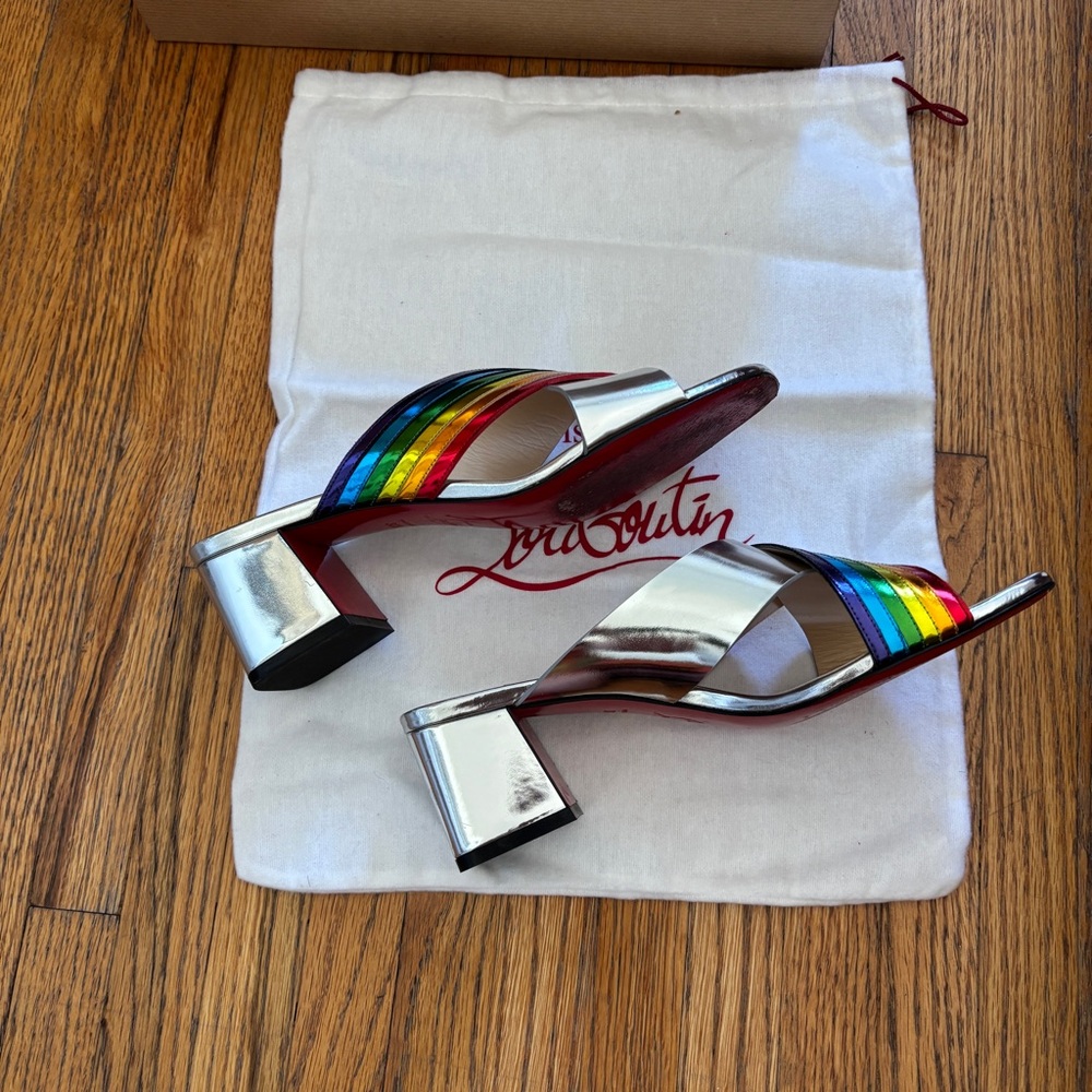 Christian Louboutin Arkenmule Silver Rainbow 55 Heel Sandals | size 38.5 - Picture 4 of 10